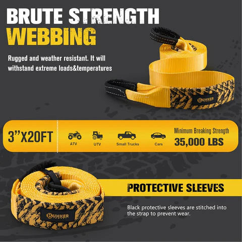3" x 20ft Recovery Straps + Pair 3/4 D Ring Shackles + Bag 35,000 lbs Tree Saver Winch Strap - image 2