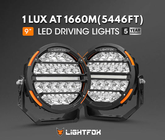 Lightfox 9inch LED Driving Light set 1Lux@5,446ft/1,660m IP68 14,708 Lumens - image 2