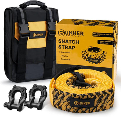 3" x 20ft Recovery Straps + Pair 3/4 D Ring Shackles + Bag 35,000 lbs Tree Saver Winch Strap