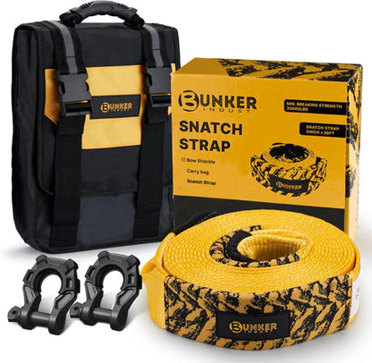 3" x 30ft Recovery Straps + Pair 3/4 D Ring Shackles + Bag 35,000 lbs Tree Saver Winch Strap