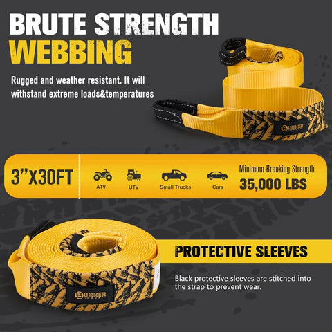 3" x 30ft Recovery Straps + Pair 3/4 D Ring Shackles + Bag 35,000 lbs Tree Saver Winch Strap - image 2