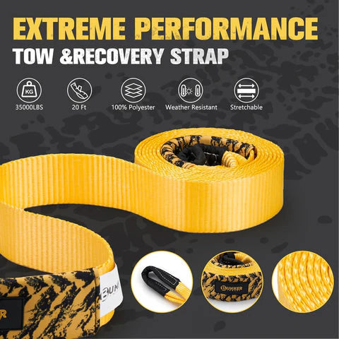 3" x 20ft Recovery Straps + Pair 3/4 D Ring Shackles + Bag 35,000 lbs Tree Saver Winch Strap - image 3