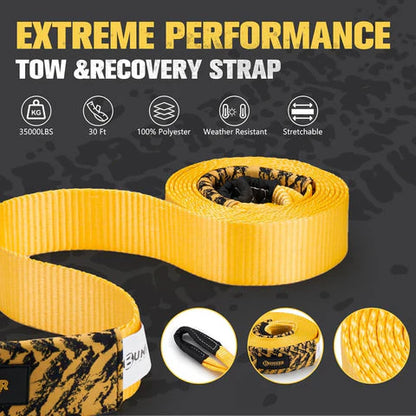 3" x 30ft Recovery Straps + Pair 3/4 D Ring Shackles + Bag 35,000 lbs Tree Saver Winch Strap - image 3