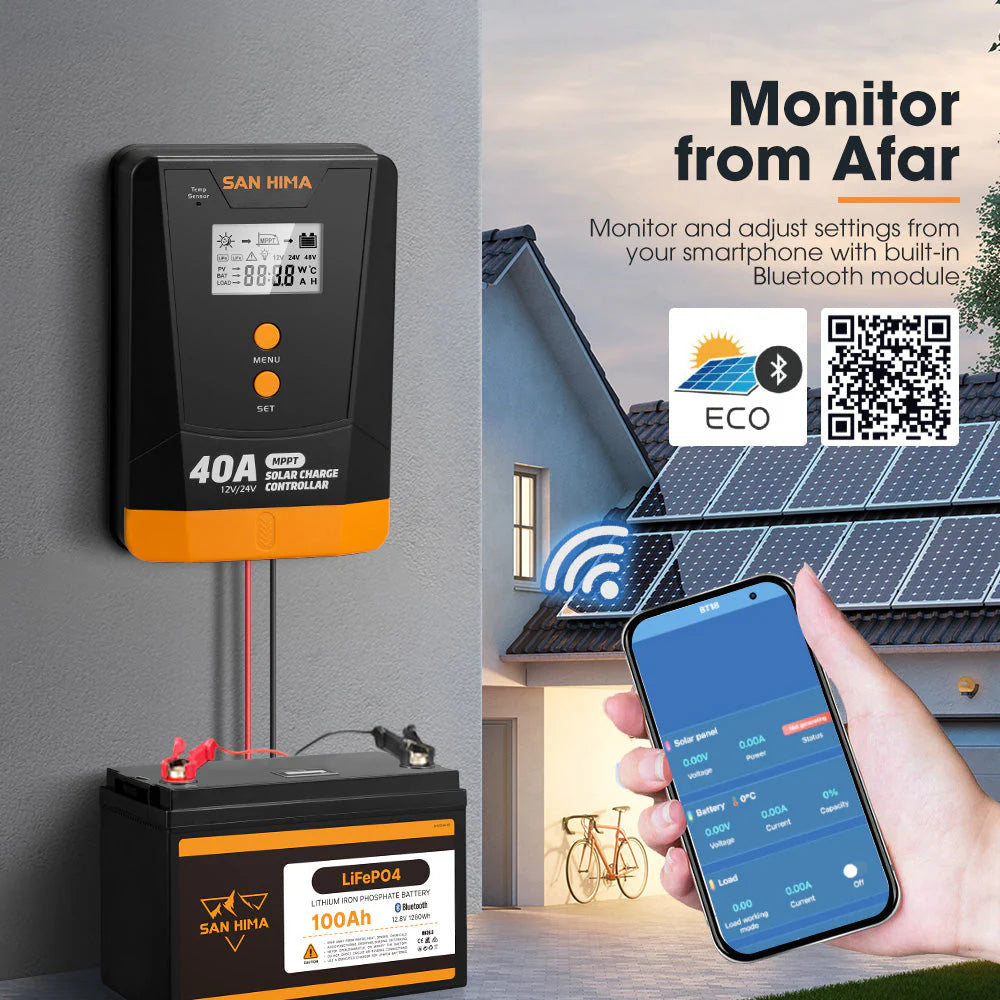 San Hima 40A MPPT Solar Charge Controller 12V 24V With Bluetooth LCD Display - image 5