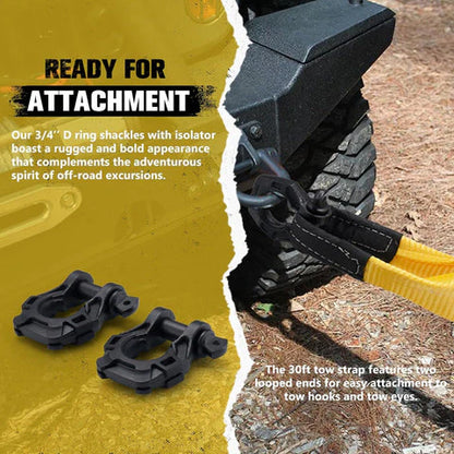 3" x 30ft Recovery Straps + Pair 3/4 D Ring Shackles + Bag 35,000 lbs Tree Saver Winch Strap - image 5