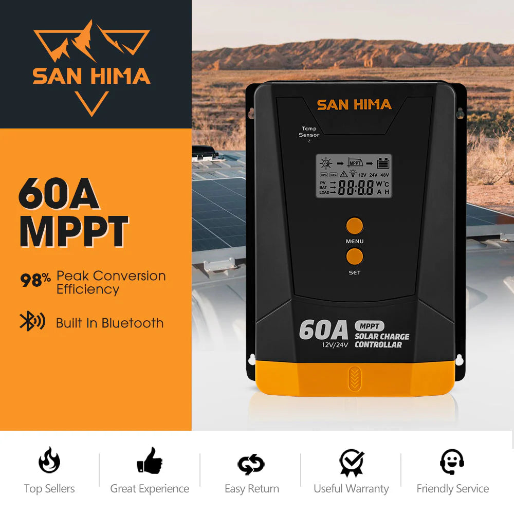 San Hima 60A MPPT Solar Charge Controller 12V 24V With Bluetooth LCD Display - image 2