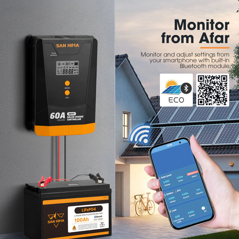 San Hima 60A MPPT Solar Charge Controller 12V 24V With Bluetooth LCD Display - image 5