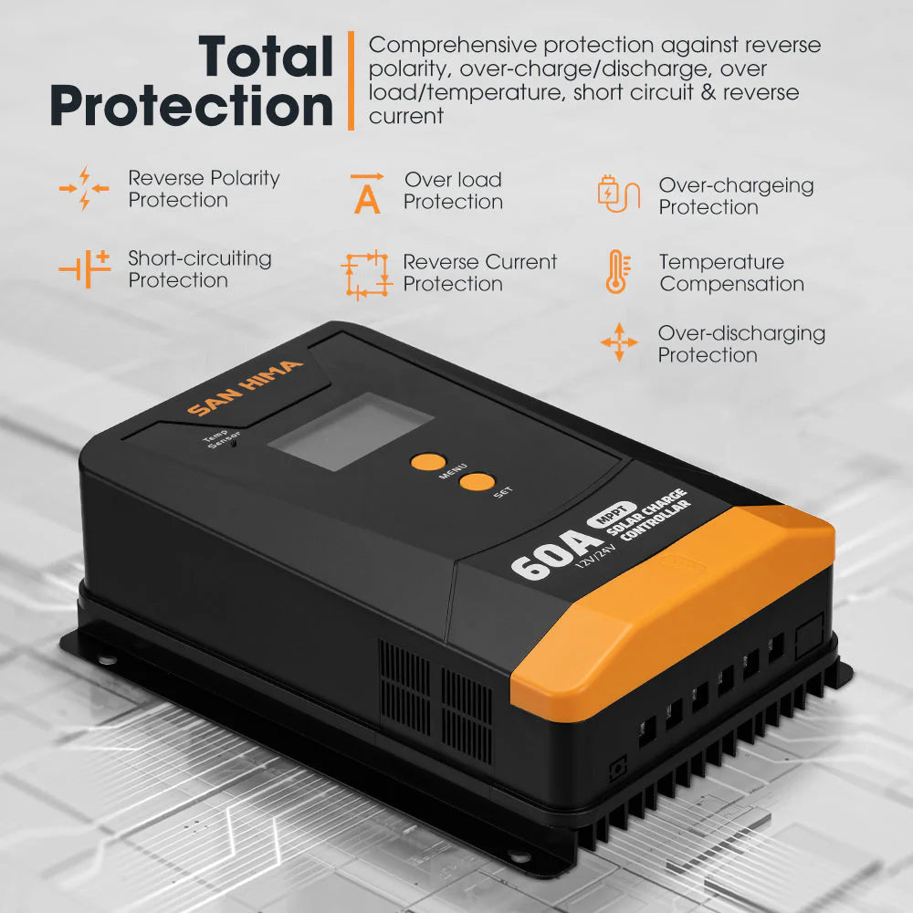 San Hima 60A MPPT Solar Charge Controller 12V 24V With Bluetooth LCD Display - image 8