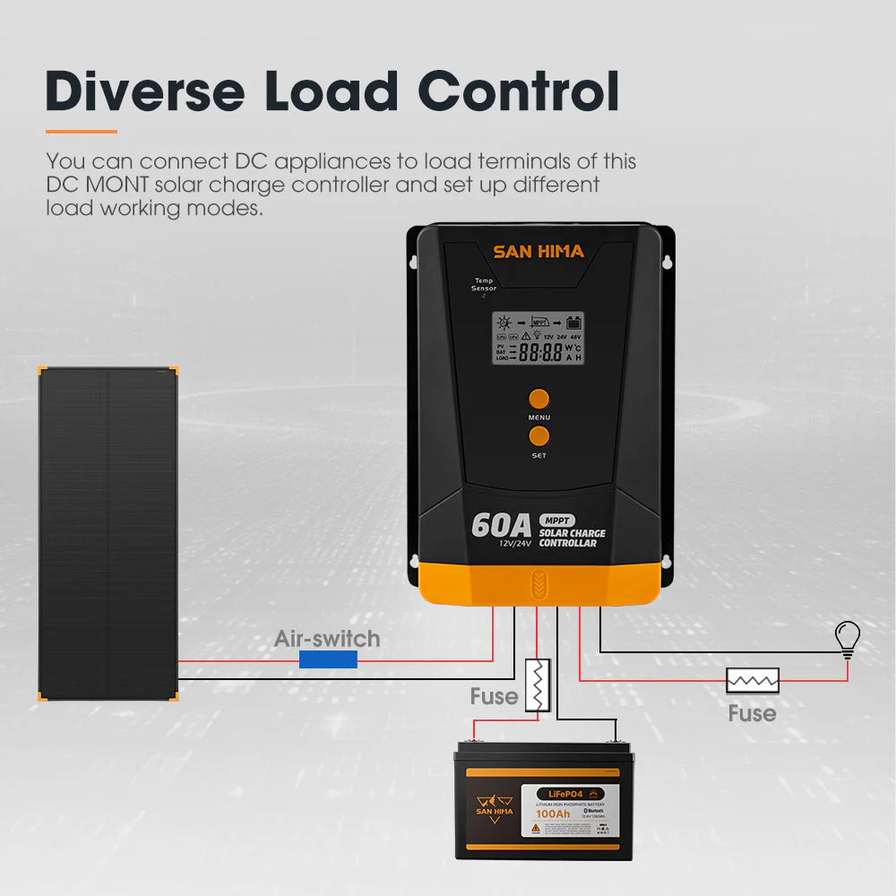 San Hima 60A MPPT Solar Charge Controller 12V 24V With Bluetooth LCD Display - image 9