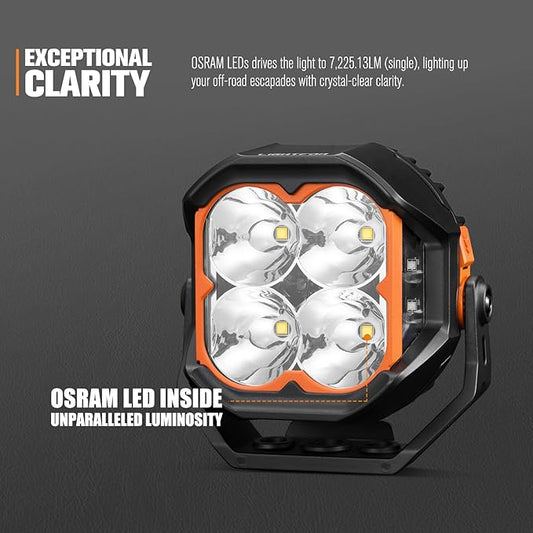 Lightfox Pair 5inch Cygnus LED Pod Lights with Side Lights 1Lux @ 400m - image 2