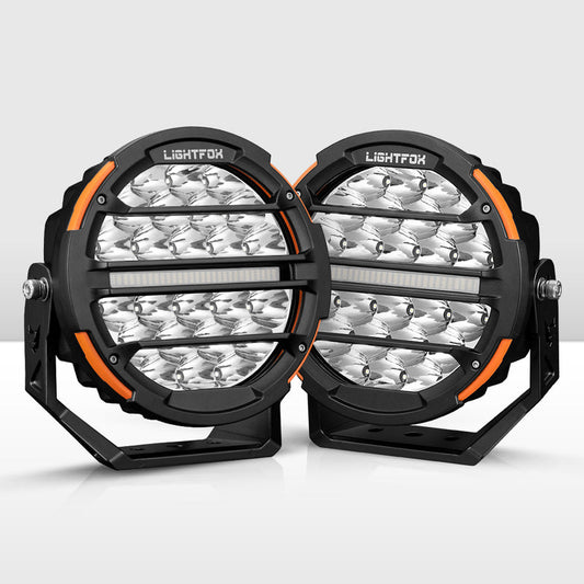 Pair of Lightfox off-road lights on a white background