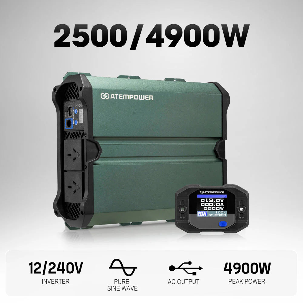 Atem Power 2500W/4900W Pure Sine Wave Inverter 12V to 240V Remote Control LCD - image 2