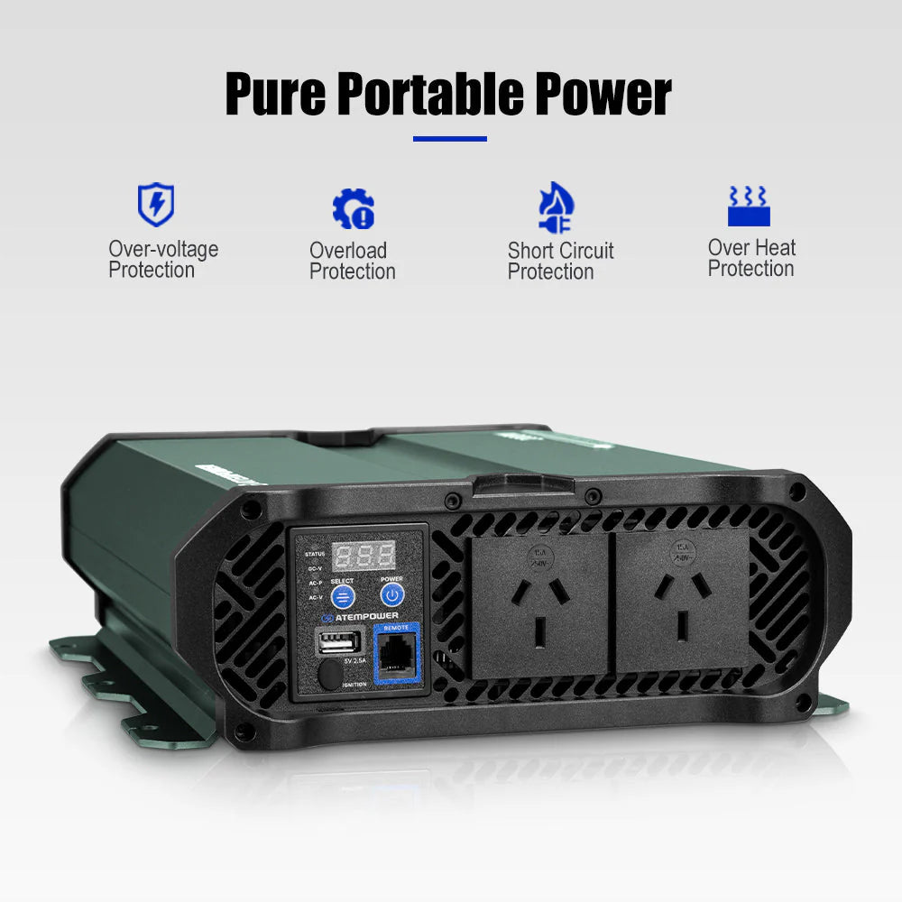 Atem Power 2500W/4900W Pure Sine Wave Inverter 12V to 240V Remote Control LCD - image 4