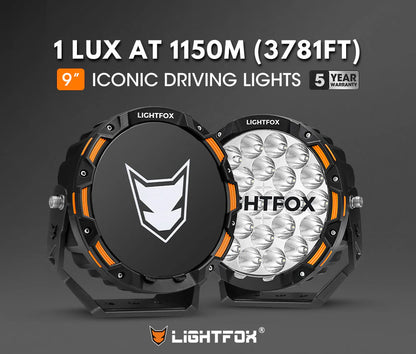 Lightfox 9inch LED Driving Light set 1Lux@3,781ft/1,150m IP68 20,200 Lumens - image 2