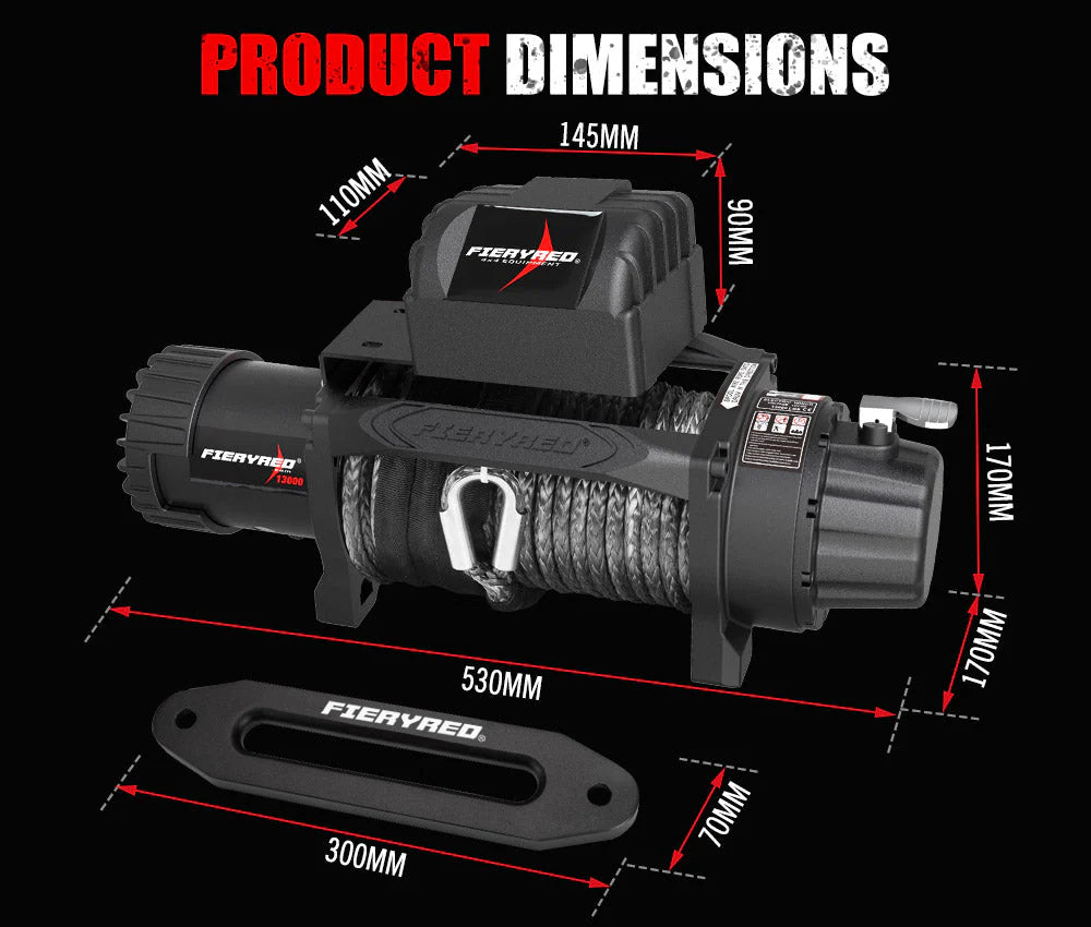 Fieryred 12V 13000LBS(5896KG) Electric Winch Synthetic Rope - image 10