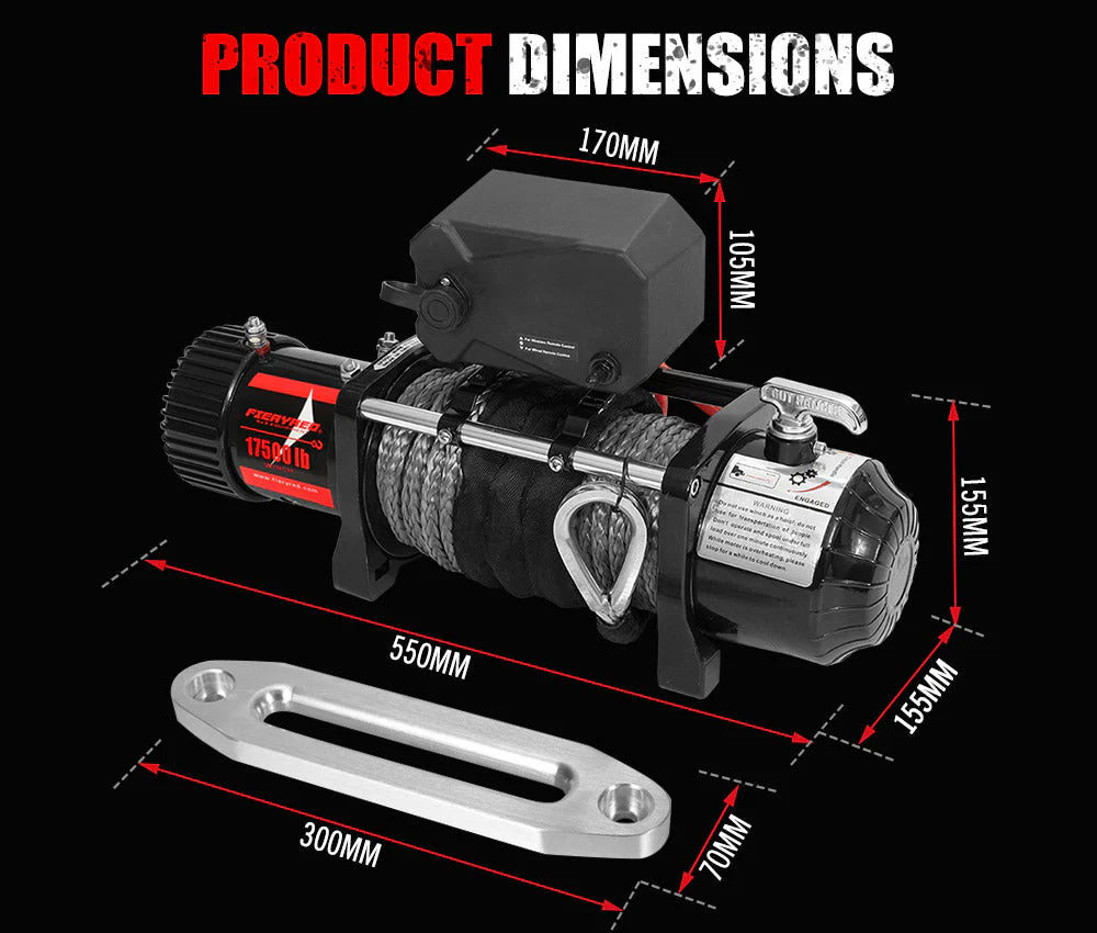 Fieryred 17500LBS Winch Wireless Synthetic Rope 12V Remote - image 10