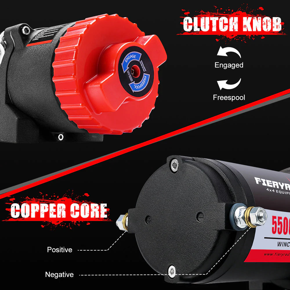 Fieryred Electric Winch 12V 5500LBS(2494KG) Synthetic Rope Wireless Remotes ATV UTV Boat - image 3