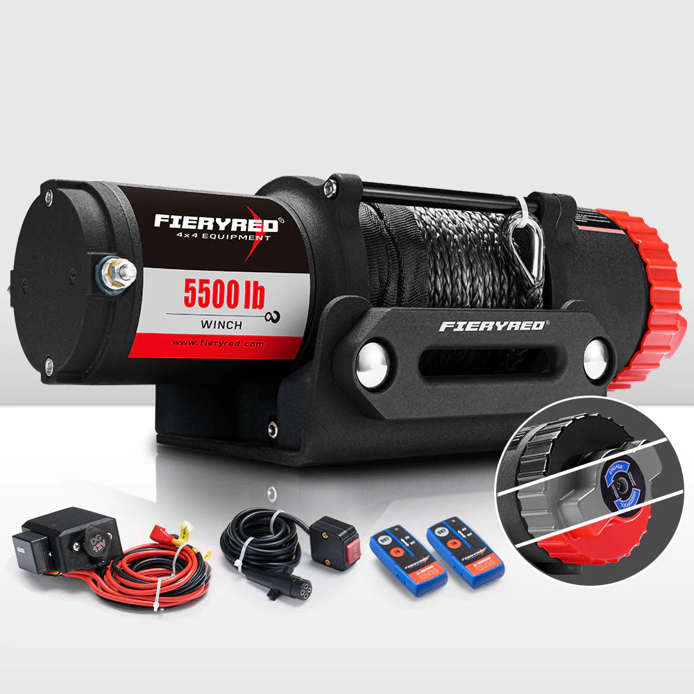 Fieryred Electric Winch 12V 5500LBS(2494KG) Synthetic Rope Wireless Remotes ATV UTV Boat