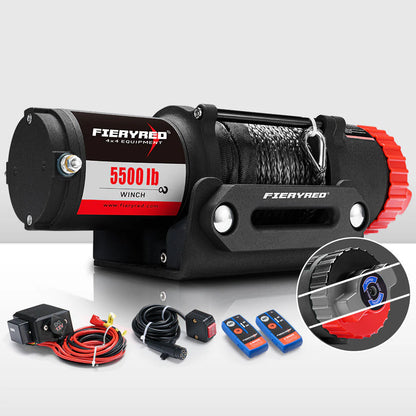 Fieryred Electric Winch 12V 5500LBS(2494KG) Synthetic Rope Wireless Remotes ATV UTV Boat