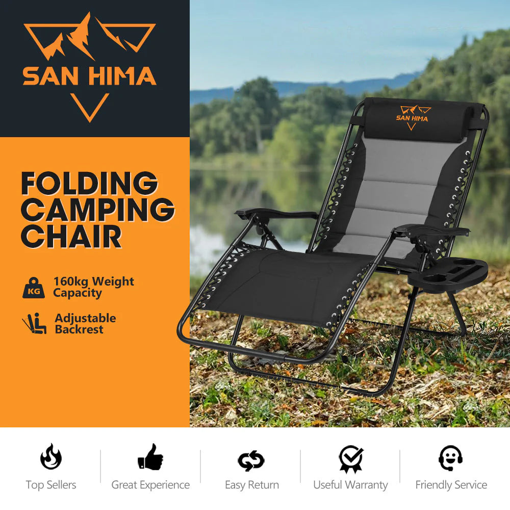 San Hima Folding Camping Chair Portable Lounge Recliner Thick Padding - image 2