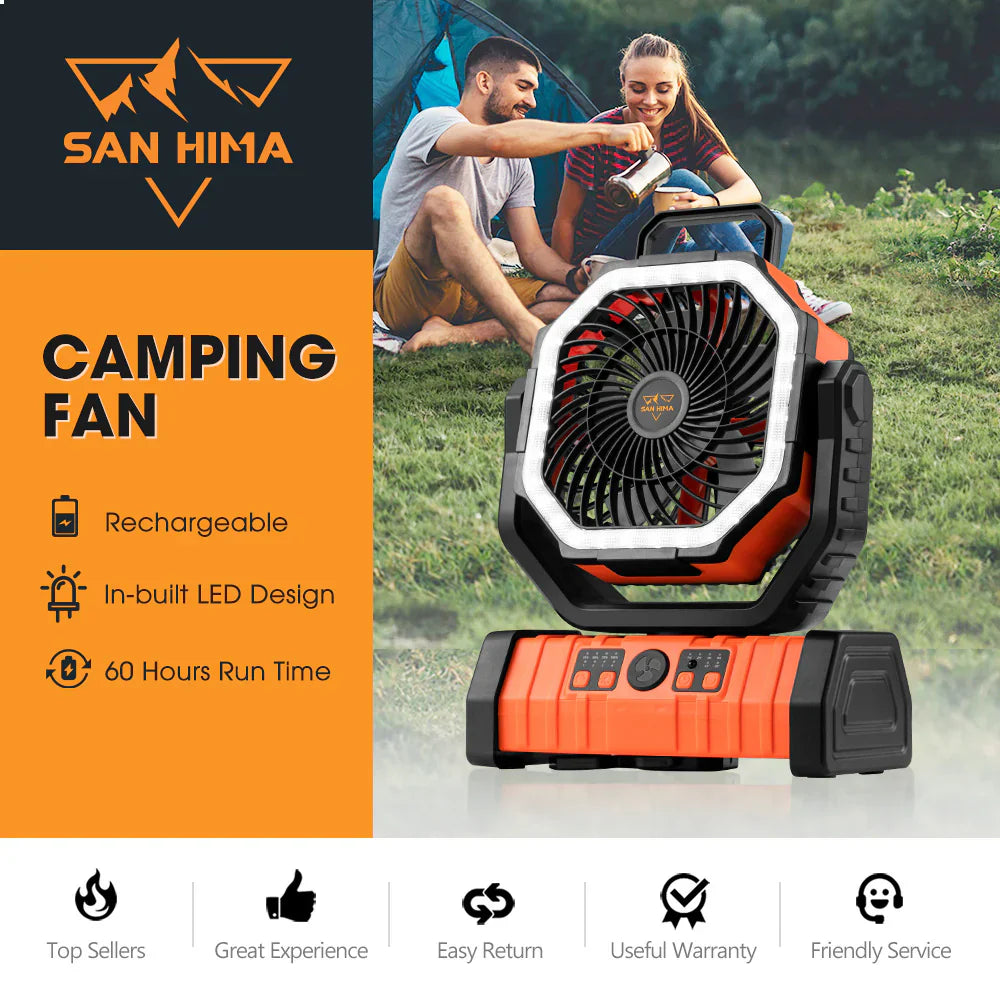 San Hima 20000mAh Portable Camping Fan Rechargeable Tent Fan With LED Light USB - image 2