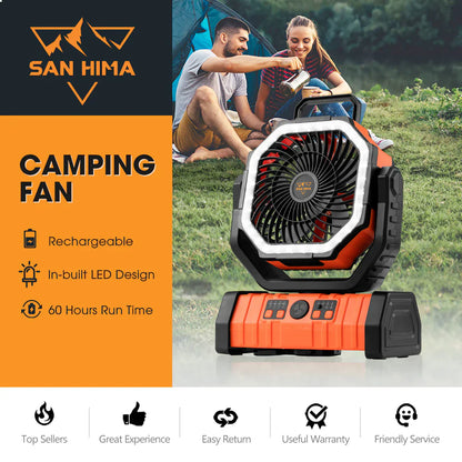 San Hima 20000mAh Portable Camping Fan Rechargeable Tent Fan With LED Light USB - image 2
