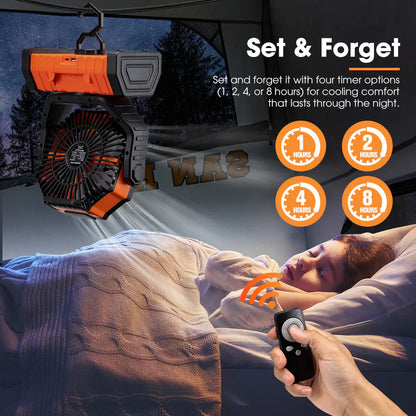 San Hima 20000mAh Portable Camping Fan Rechargeable Tent Fan With LED Light USB - image 6