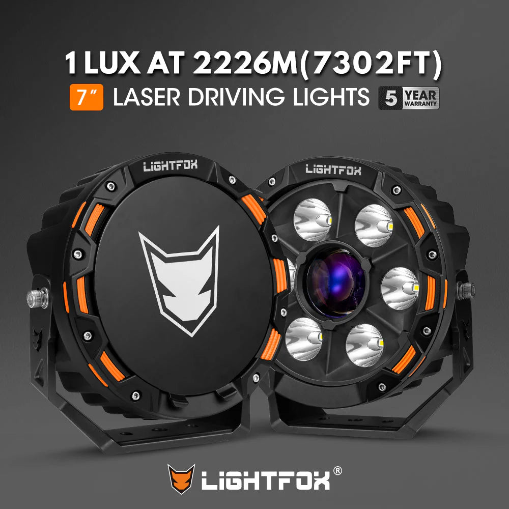 Lightfox 7inch Laser LED Driving Lights 1Lux@7,302ft/2,226m IP68 11,285 Lumens - image 2