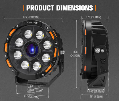 Lightfox 9inch Laser LED Driving Lights 1Lux@7,302ft/2,226m IP68 15,046 Lumens - image 9
