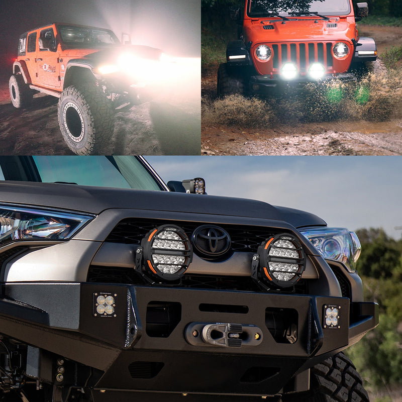 Collage of off-road vehicles with the driving lights installed