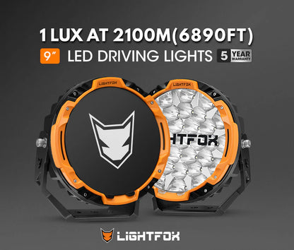 Lightfox 9inch LED Driving Light set with DRL 1Lux@6,890ft/2,100m IP68 16,342 Lumens - image 2