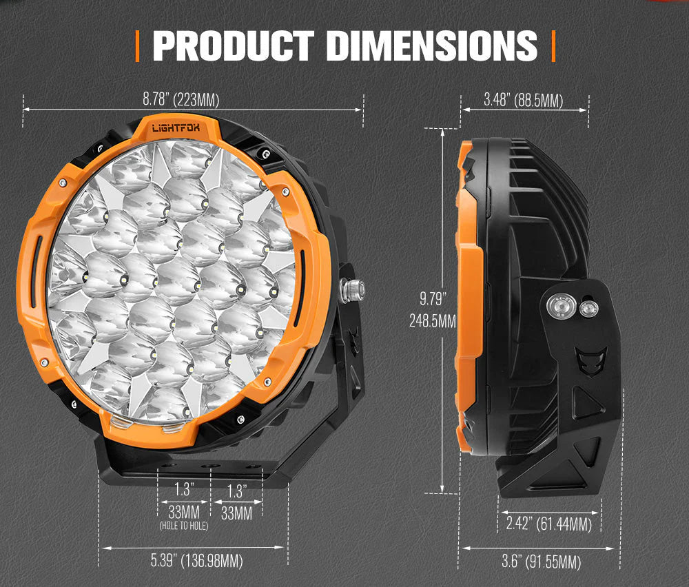 Lightfox 9inch LED Driving Light set with DRL 1Lux@6,890ft/2,100m IP68 16,342 Lumens - image 9