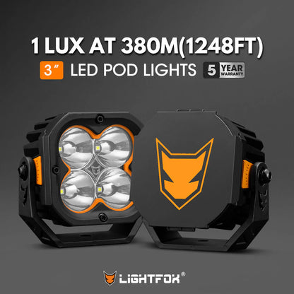 Lightfox Cygnus-4 3inch Pair LED Pod Lights 1Lux@1,248 ft IP68 3,834 - image 2