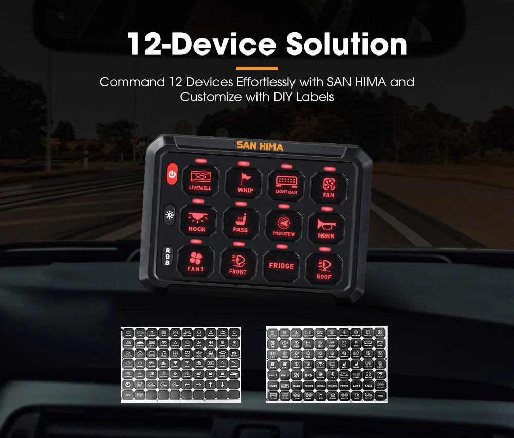 San Hima 12 Gang Bluetooth Switch Panel 12V/24V ON-OFF LED Control - image 3