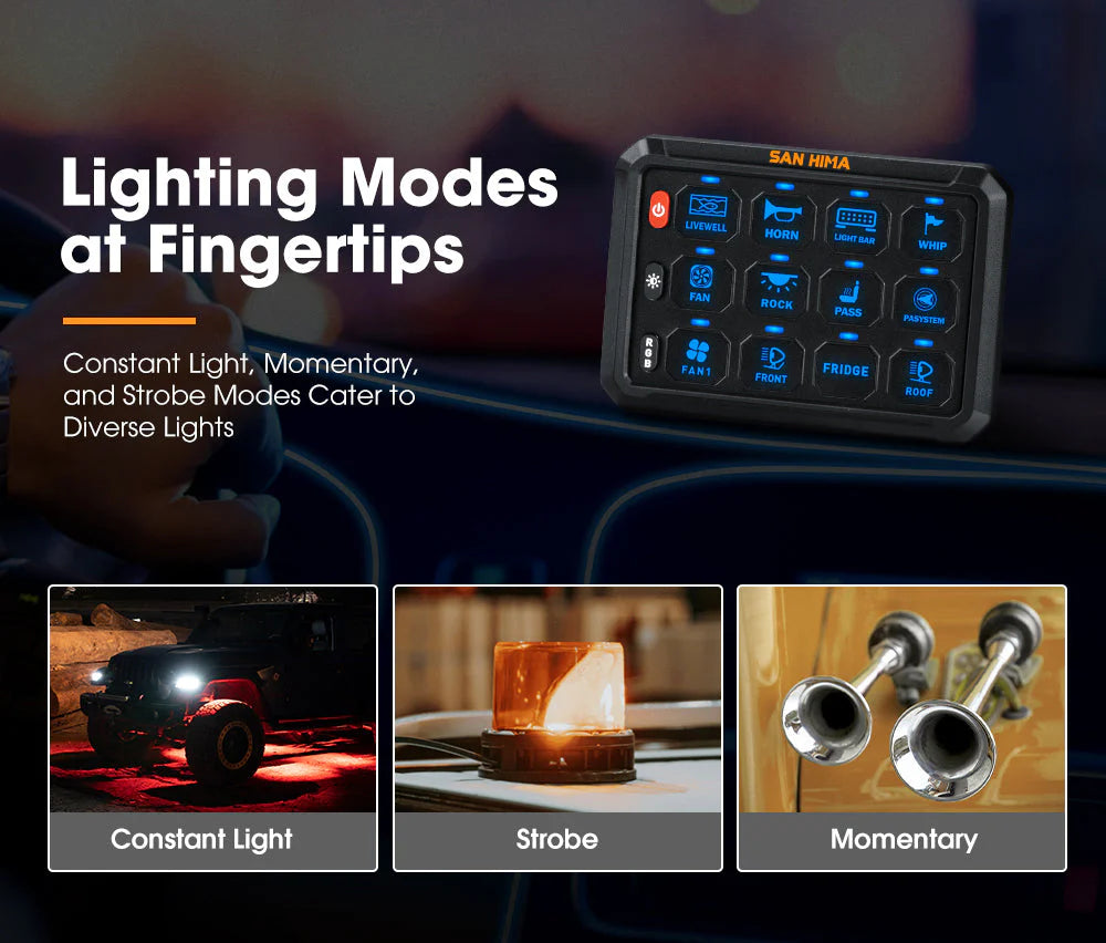 San Hima 12 Gang Bluetooth Switch Panel 12V/24V ON-OFF LED Control - image 6