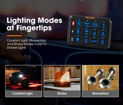 San Hima 12 Gang Bluetooth Switch Panel 12V/24V ON-OFF LED Control - image 6