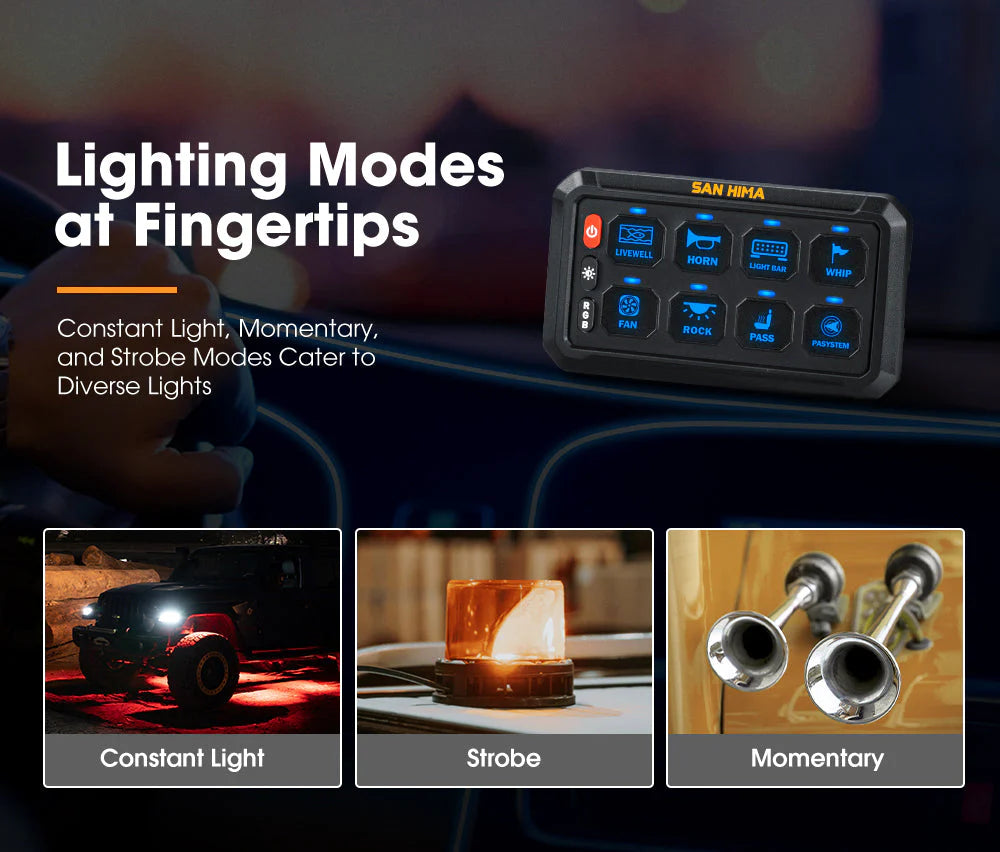 San Hima 8 Gang Bluetooth Switch Panel 12V/24V ON-OFF LED Control - image 6