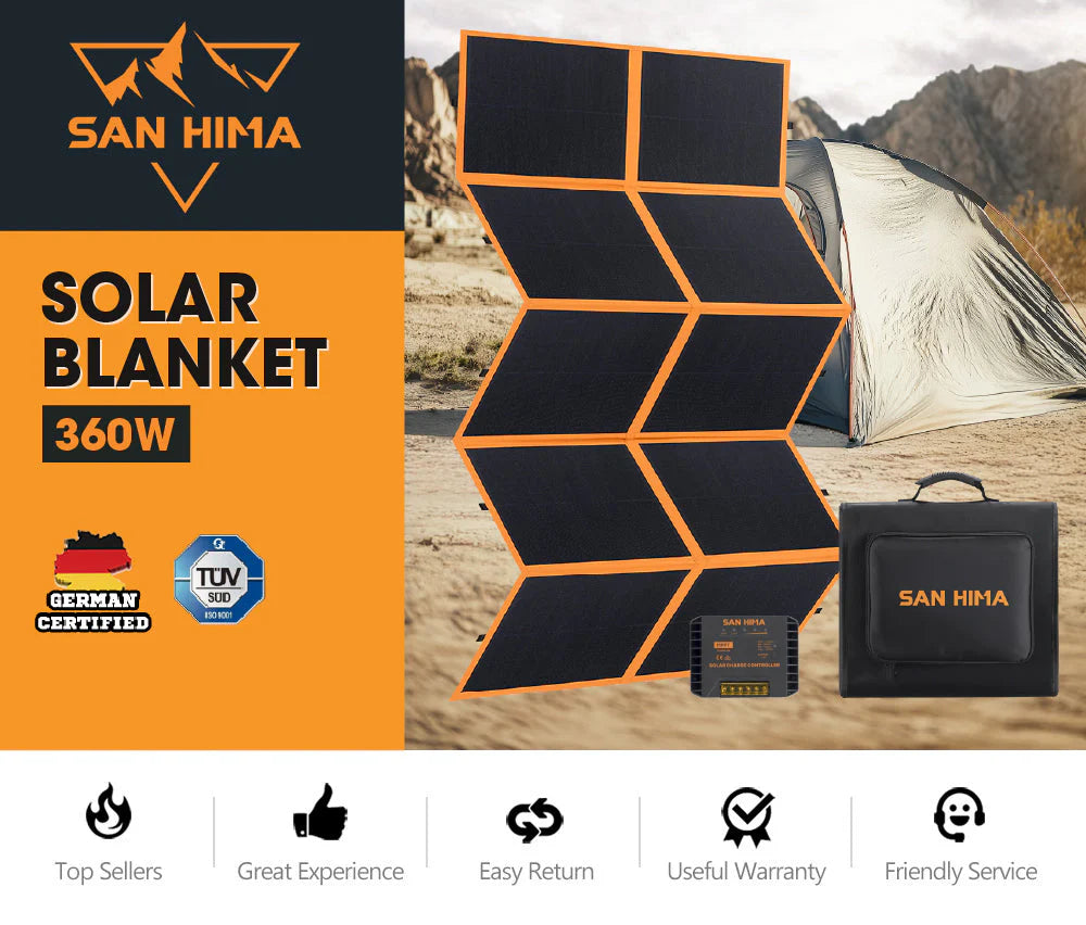 San Hima 12V 360W Folding Solar Blanket Flexible Blanket Kit - image 2