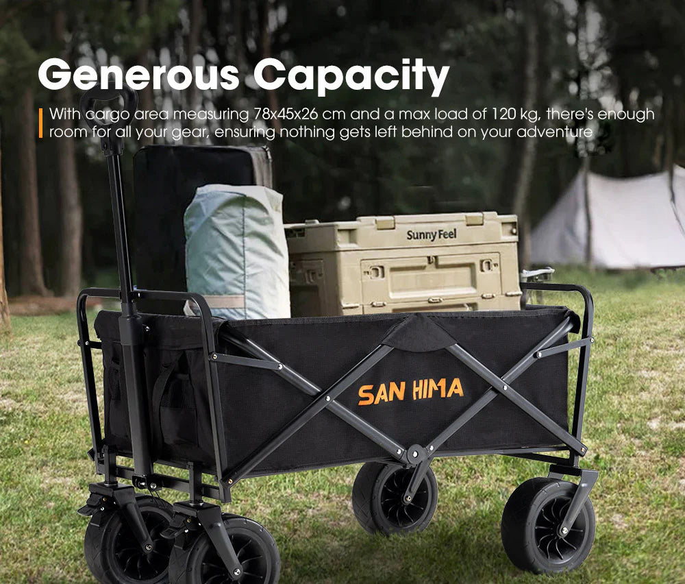 San Hima Folding Camping Wagon 120kg Beach Trolley Garden Cart 360° Wheel - image 3