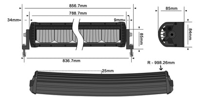 STEDI Marine White Curved 31 inch ST2K 12 LED Light Bar dimensions diagram